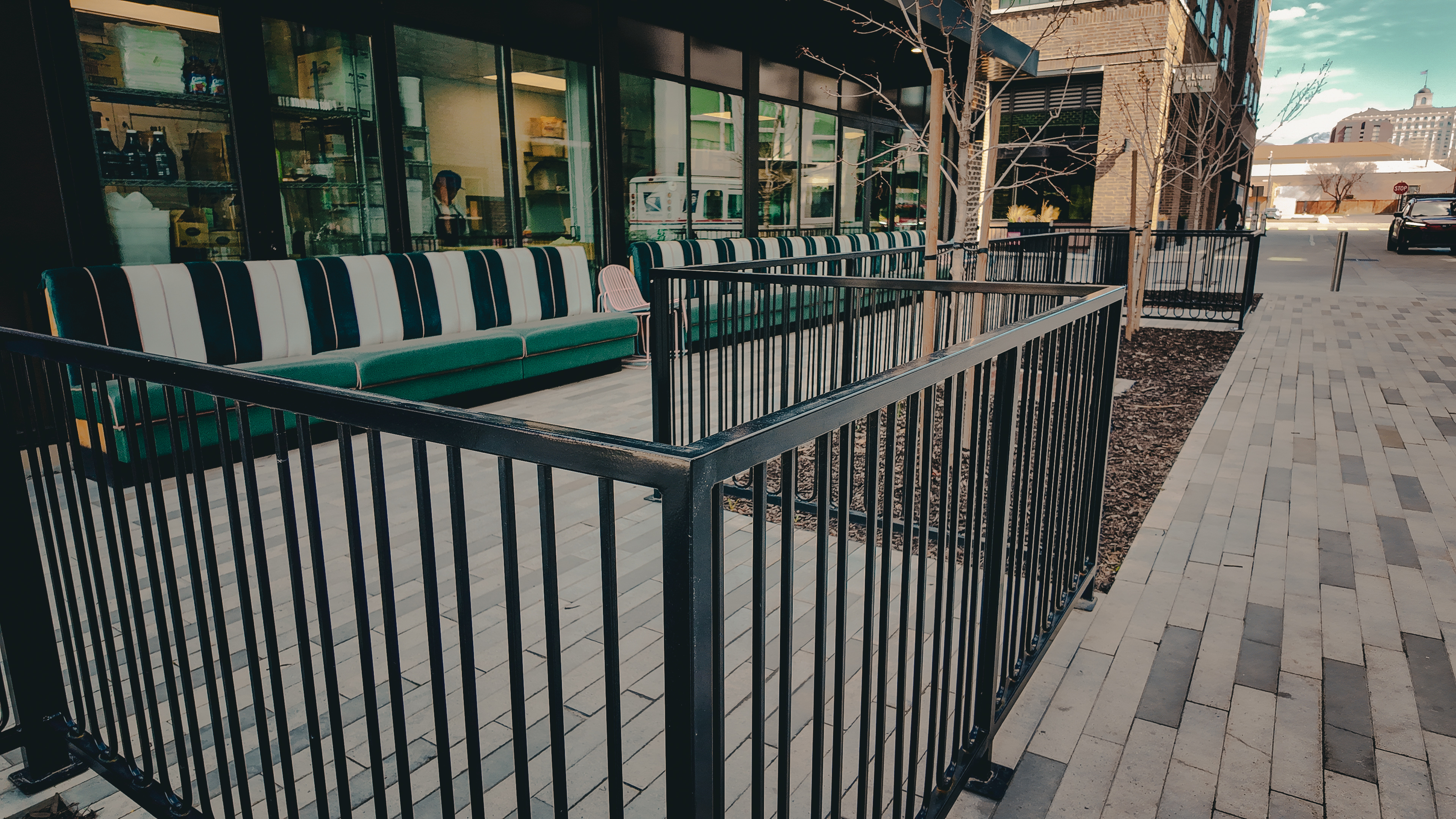 Installed steel railing work showing finished fabrication aligned to field conditions.